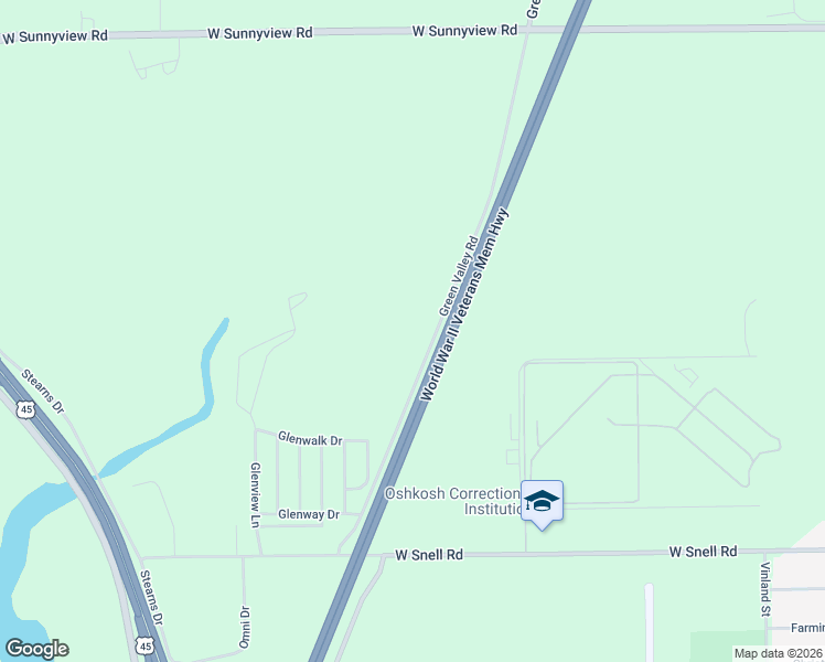 map of restaurants, bars, coffee shops, grocery stores, and more near Green Valley Road in Oshkosh
