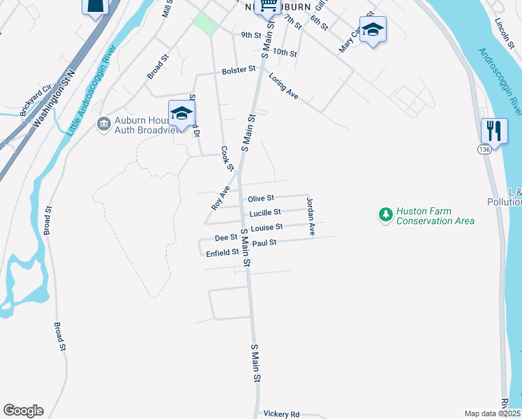 map of restaurants, bars, coffee shops, grocery stores, and more near 24 Lucille Street in Auburn