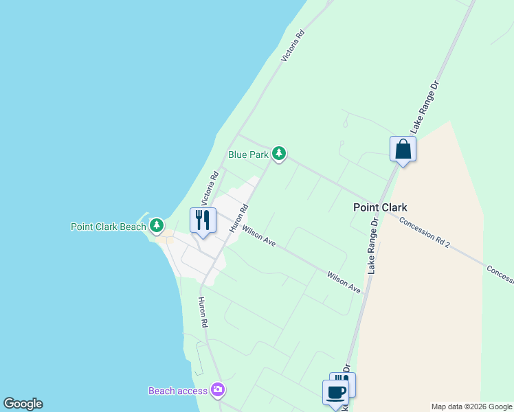 map of restaurants, bars, coffee shops, grocery stores, and more near 284 Huron Road in Ripley