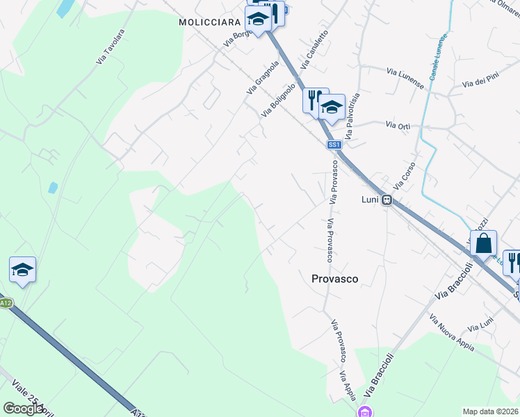 map of restaurants, bars, coffee shops, grocery stores, and more near 39 Via Bolignolo in Colombiera-molicciara