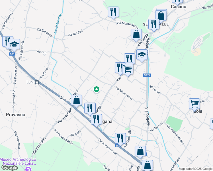 map of restaurants, bars, coffee shops, grocery stores, and more near 57 Via Madonnina in Casano