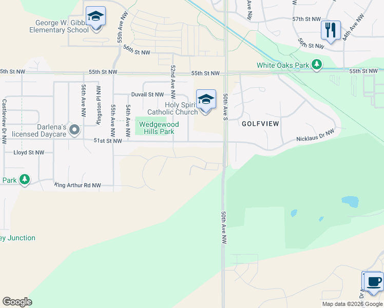 map of restaurants, bars, coffee shops, grocery stores, and more near 5102 51st Street Northwest in Rochester