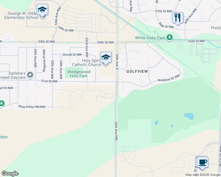 map of restaurants, bars, coffee shops, grocery stores, and more near 5032 51st Street Northwest in Rochester