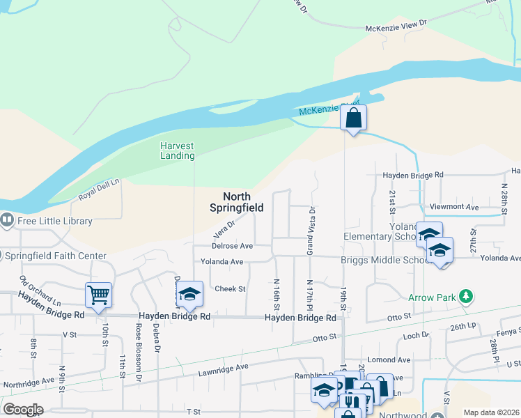 map of restaurants, bars, coffee shops, grocery stores, and more near 1519 Vera Dr in Springfield
