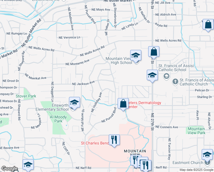 map of restaurants, bars, coffee shops, grocery stores, and more near 2339 Northeast Holliday Avenue in Bend