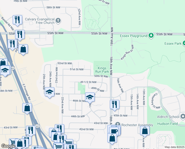 map of restaurants, bars, coffee shops, grocery stores, and more near 1932 50th Street Northwest in Rochester