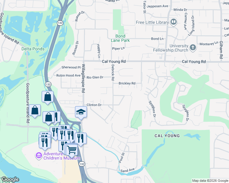 map of restaurants, bars, coffee shops, grocery stores, and more near 1241 Debrick Road in Eugene
