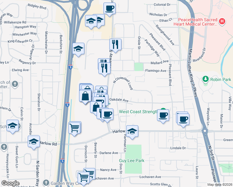 map of restaurants, bars, coffee shops, grocery stores, and more near 2842 Fiesta Drive in Springfield