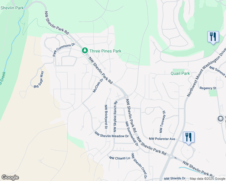 map of restaurants, bars, coffee shops, grocery stores, and more near 2648 Northwest Brickyard Street in Bend