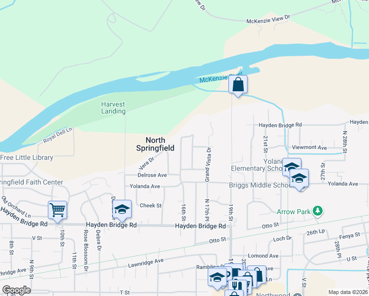 map of restaurants, bars, coffee shops, grocery stores, and more near 2594 17th Street in Springfield