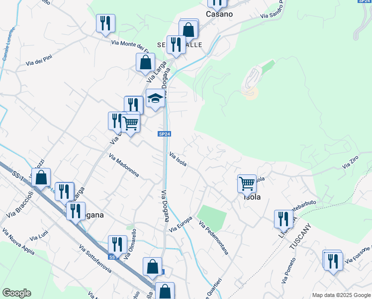 map of restaurants, bars, coffee shops, grocery stores, and more near 22 Via Fornace in Casano