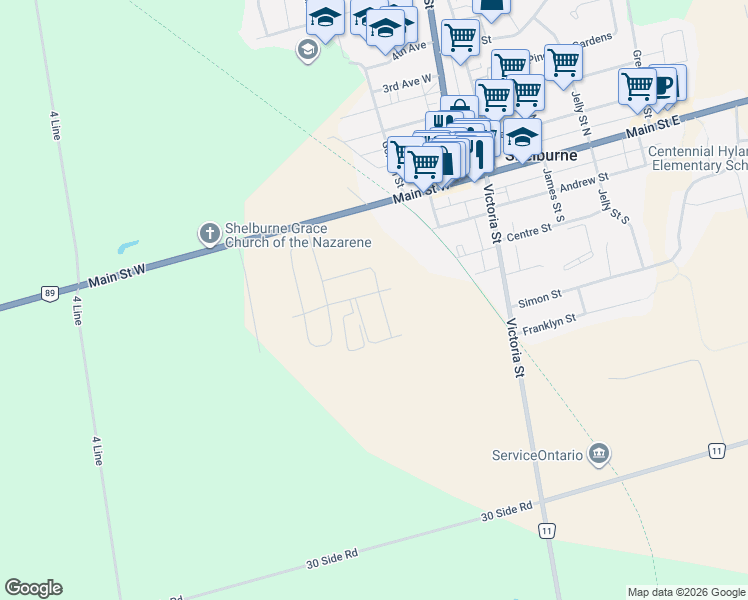 map of restaurants, bars, coffee shops, grocery stores, and more near 517 Brooks Street in Shelburne