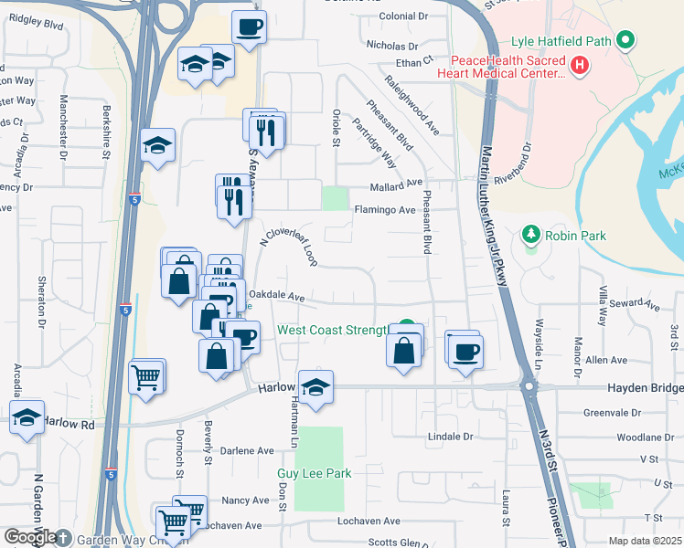 map of restaurants, bars, coffee shops, grocery stores, and more near 658 Oakdale Avenue in Springfield