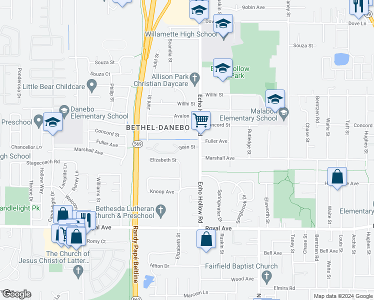 map of restaurants, bars, coffee shops, grocery stores, and more near 4320 Sean Street in Eugene