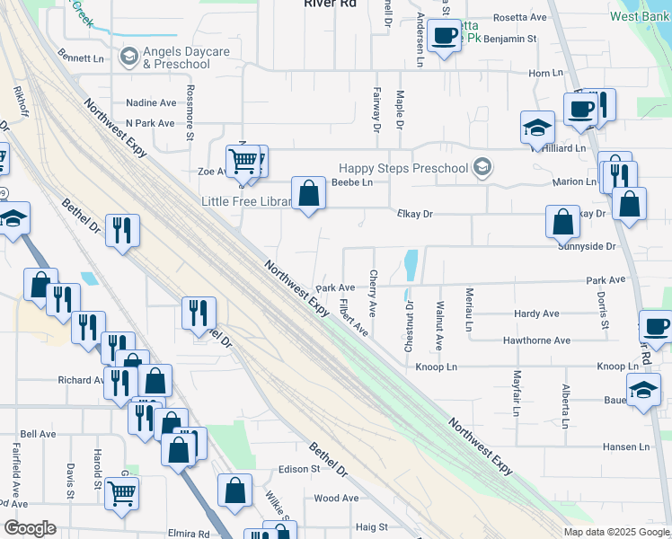 map of restaurants, bars, coffee shops, grocery stores, and more near 820 Filbert Avenue in Eugene