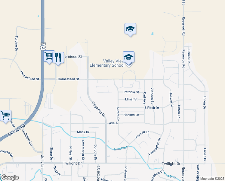 map of restaurants, bars, coffee shops, grocery stores, and more near 4722 Patricia Street in Rapid City