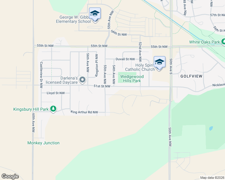 map of restaurants, bars, coffee shops, grocery stores, and more near 5398 51st Street Northwest in Rochester