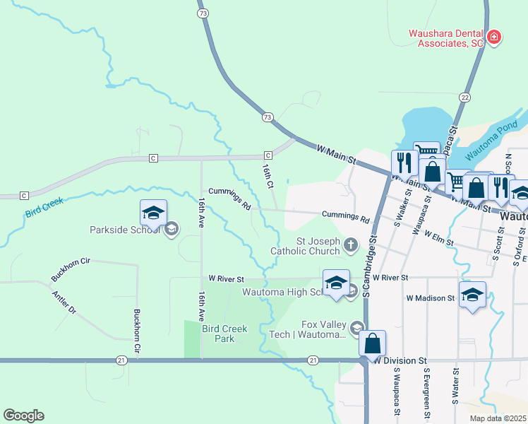 map of restaurants, bars, coffee shops, grocery stores, and more near in Wautoma