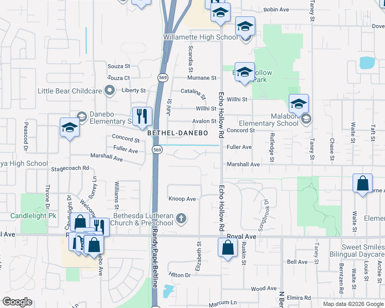 map of restaurants, bars, coffee shops, grocery stores, and more near 1157 Elizabeth Street in Eugene