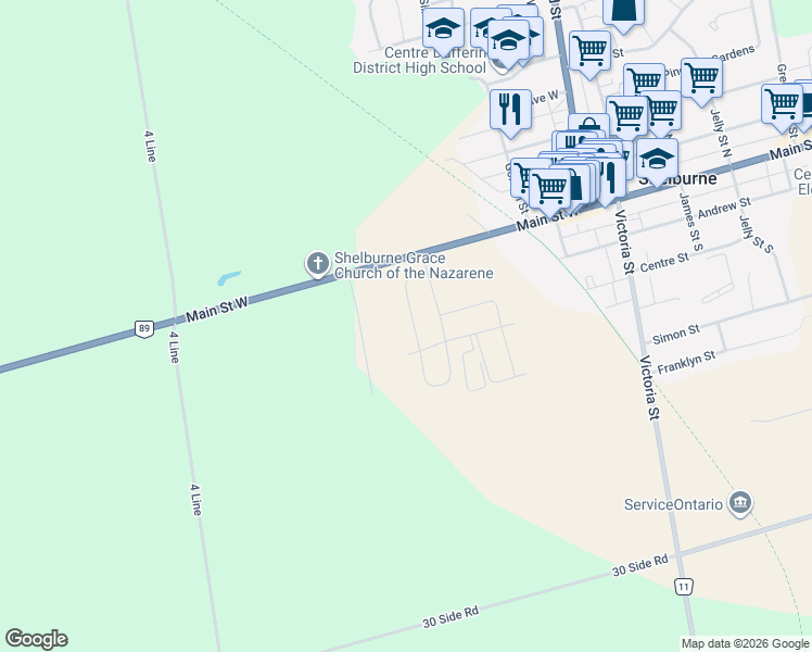 map of restaurants, bars, coffee shops, grocery stores, and more near 162 Clark Street in Shelburne