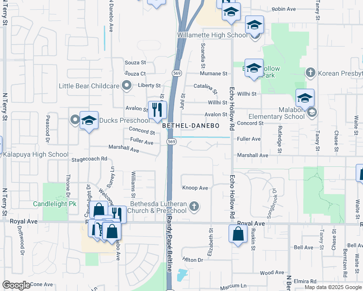 map of restaurants, bars, coffee shops, grocery stores, and more near 4530 Sean Street in Eugene