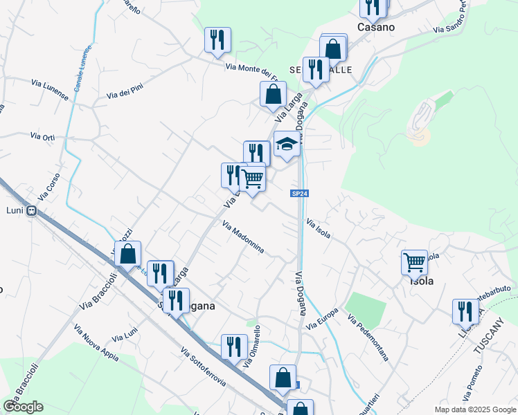 map of restaurants, bars, coffee shops, grocery stores, and more near 3 Via Pisa in Casano