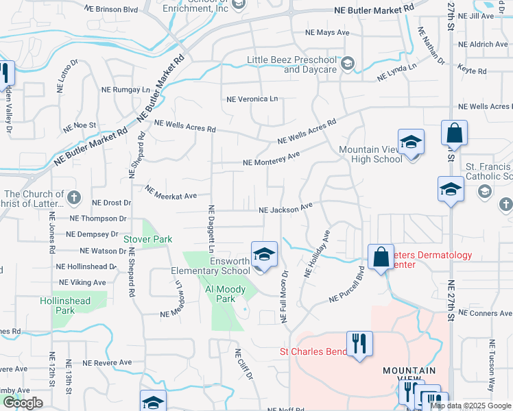 map of restaurants, bars, coffee shops, grocery stores, and more near 1972 Northeast Jackson Avenue in Bend