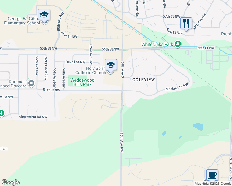 map of restaurants, bars, coffee shops, grocery stores, and more near 5032 51st Street Northwest in Rochester