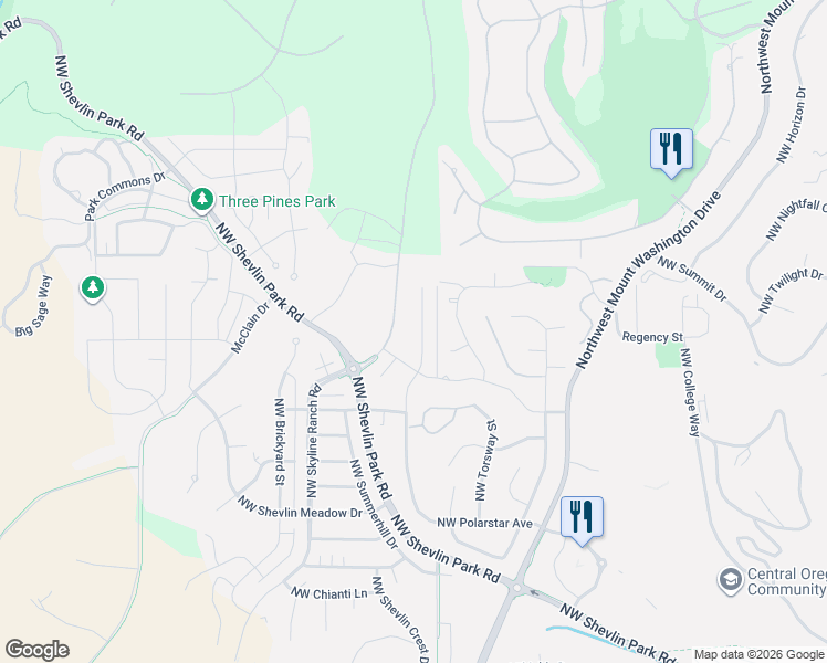 map of restaurants, bars, coffee shops, grocery stores, and more near 2736 Northwest Rainbow Court in Bend