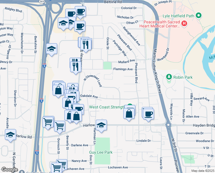 map of restaurants, bars, coffee shops, grocery stores, and more near 658 Oakdale Avenue in Springfield