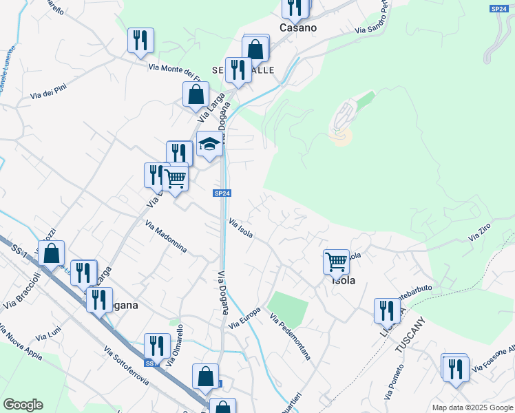map of restaurants, bars, coffee shops, grocery stores, and more near 22 Via Fornace in Casano
