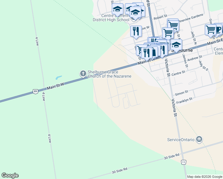 map of restaurants, bars, coffee shops, grocery stores, and more near 161 Clark Street in Shelburne