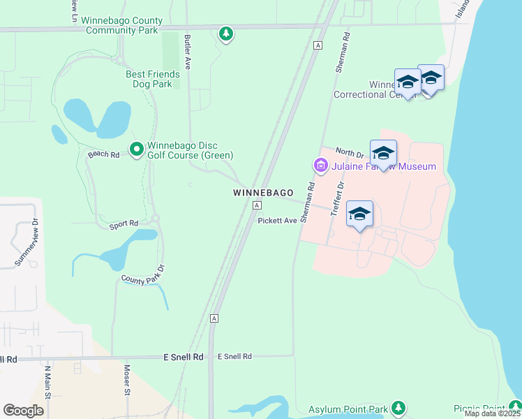 map of restaurants, bars, coffee shops, grocery stores, and more near in Winnebago
