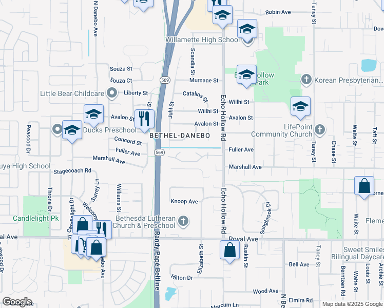 map of restaurants, bars, coffee shops, grocery stores, and more near 4377 Sean Street in Eugene