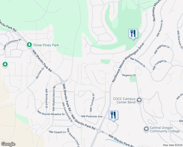 map of restaurants, bars, coffee shops, grocery stores, and more near 2677 Northwest Nordeen Way in Bend
