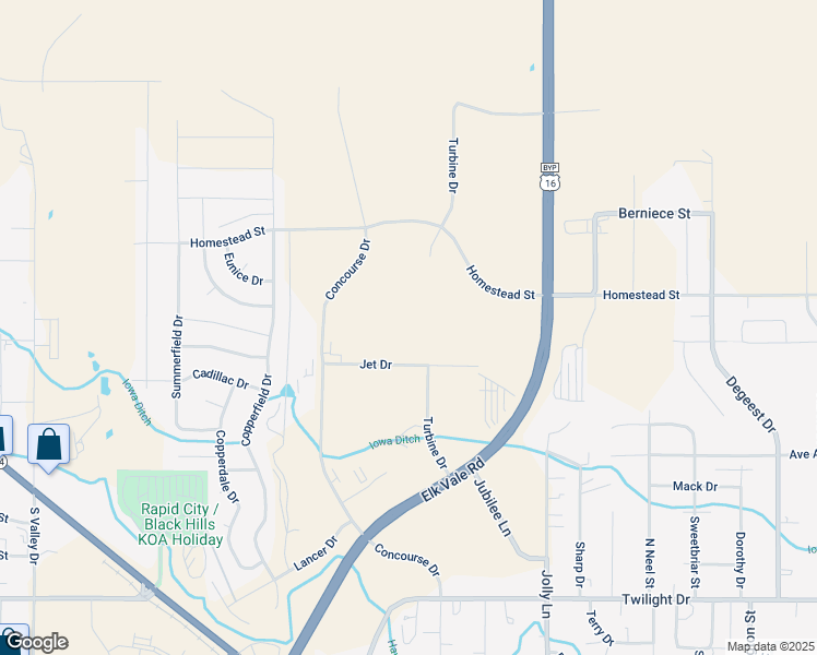 map of restaurants, bars, coffee shops, grocery stores, and more near 3600 Jet Drive in Rapid City