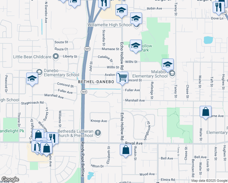 map of restaurants, bars, coffee shops, grocery stores, and more near 4309 Sean Street in Eugene