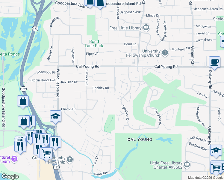 map of restaurants, bars, coffee shops, grocery stores, and more near 1247 Crenshaw Road in Eugene