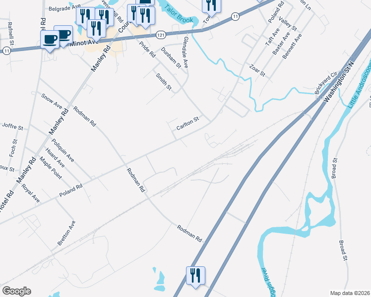 map of restaurants, bars, coffee shops, grocery stores, and more near 19 Melvin Street in Auburn