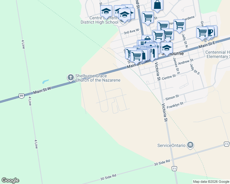 map of restaurants, bars, coffee shops, grocery stores, and more near 353 Stewart Street in Shelburne