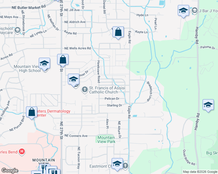 map of restaurants, bars, coffee shops, grocery stores, and more near 21349 Oakview Drive in Bend