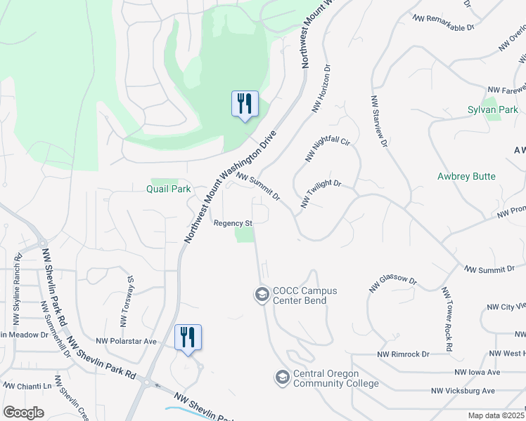 map of restaurants, bars, coffee shops, grocery stores, and more near 2670 Northwest College Way in Bend