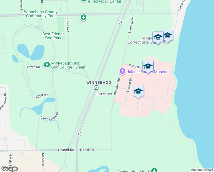 map of restaurants, bars, coffee shops, grocery stores, and more near 4110 County Road A in Oshkosh
