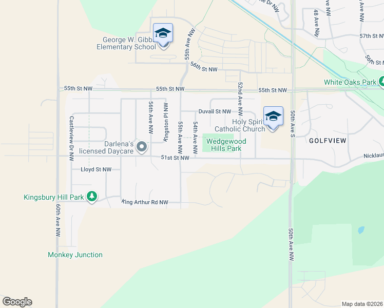 map of restaurants, bars, coffee shops, grocery stores, and more near 5153 54th Avenue Northwest in Rochester