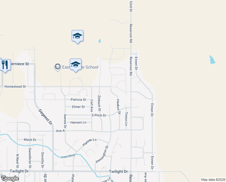 map of restaurants, bars, coffee shops, grocery stores, and more near Homestead St in Rapid City