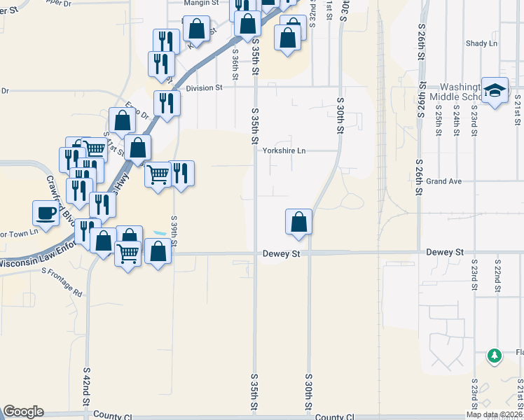 map of restaurants, bars, coffee shops, grocery stores, and more near 1933 South 35th Street in Manitowoc