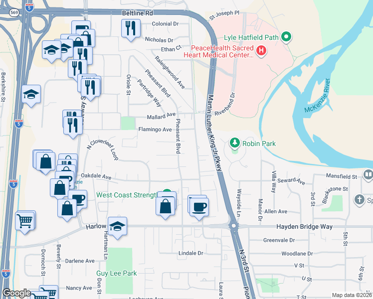map of restaurants, bars, coffee shops, grocery stores, and more near 475 Pinedale Avenue in Springfield