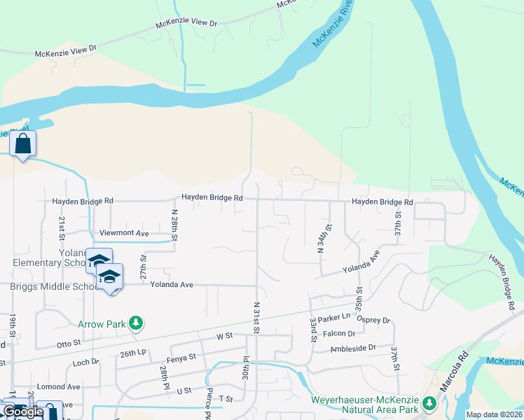 map of restaurants, bars, coffee shops, grocery stores, and more near 2772 31st Street in Springfield