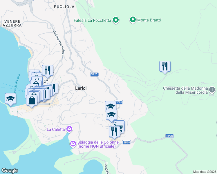 map of restaurants, bars, coffee shops, grocery stores, and more near 1 Via A. Bacigalupi in Lerici