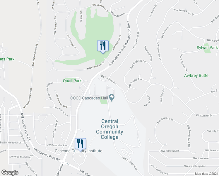 map of restaurants, bars, coffee shops, grocery stores, and more near 2660 NW Fawn Run Ln in Bend